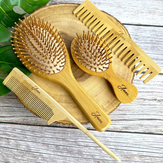 Personalized Bamboo Hair Brush Comb Set Mother day gift  Birthday Wooden Hair Brush girl hair comb for kids hair mini Brush bamboo brush set