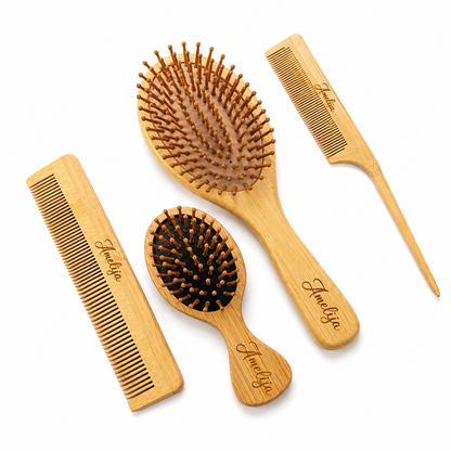 Personalized Bamboo Hair Brush Comb Set for women gift Birthday Wooden Hair Brush girl hair comb for kids hair mini Brush bamboo brush set