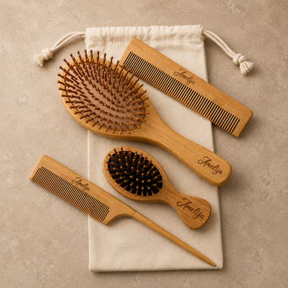 Personalized Bamboo Hair Brush & Comb Set  for women, girl, bride gift set Birthday Wooden Hair Brush girl hair comb for kids hair mini Brush bamboo brush set