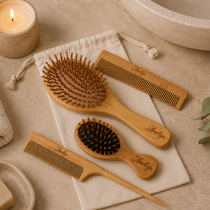 Personalized Bamboo Hair Brush Comb Set Mother day gift  Birthday Wooden Hair Brush girl hair comb for daughter gift hair mini Brush bamboo brush set