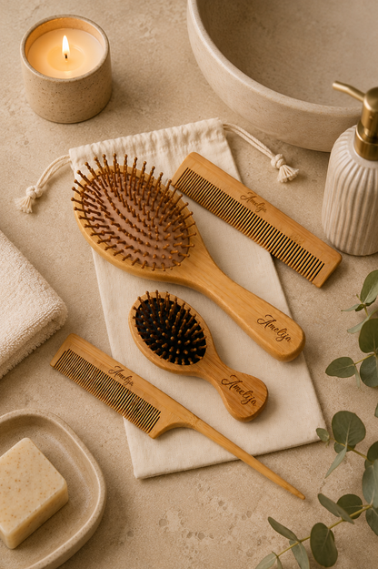Wooden Hair Brush Comb Set Mother day gift natural wood comb and brush set Birthday Wooden Hair Brush girl hair comb for kids hair mini Brush bamboo brush set