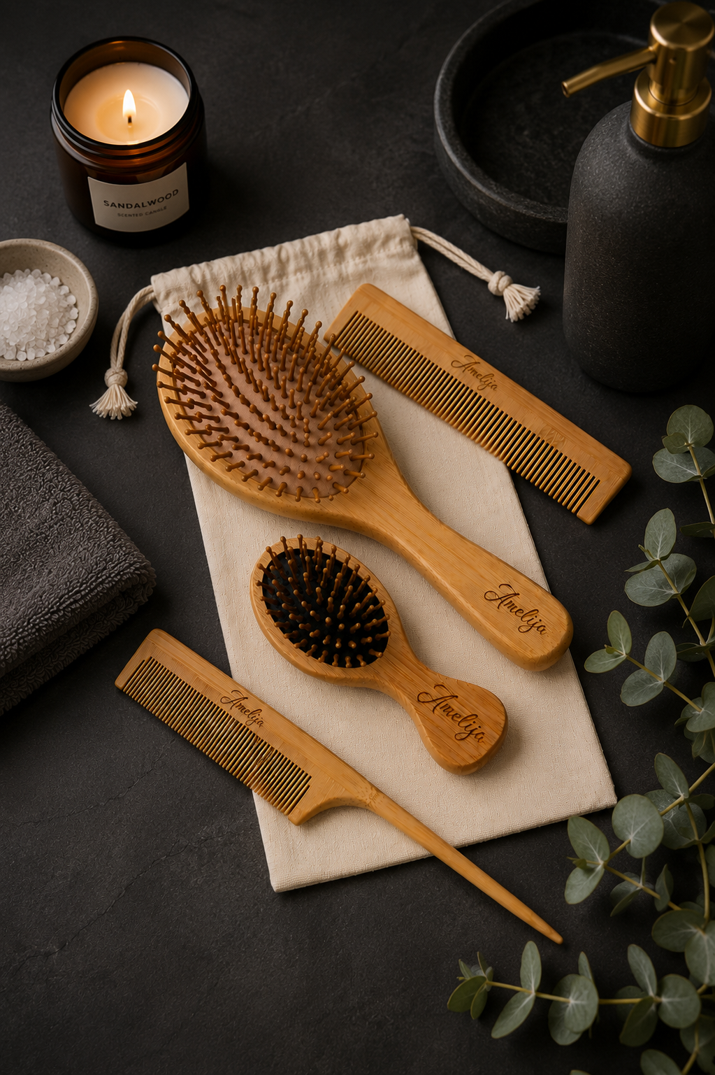 Personalized Bamboo Hair Brush Set – The Perfect Gift for Women