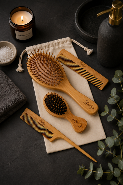 Personalized Bamboo Hair Brush Set – The Perfect Gift for Women