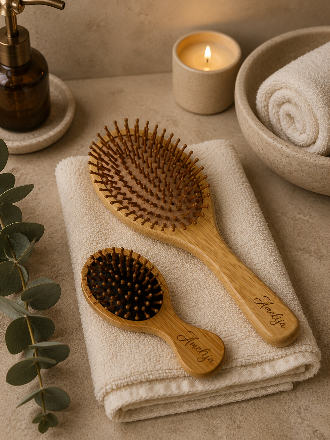 Bamboo Hair Brush Set large and small travel brush Wooden Hair Brush girl hair comb for scalp massage hair mini Brush bamboo brush set
