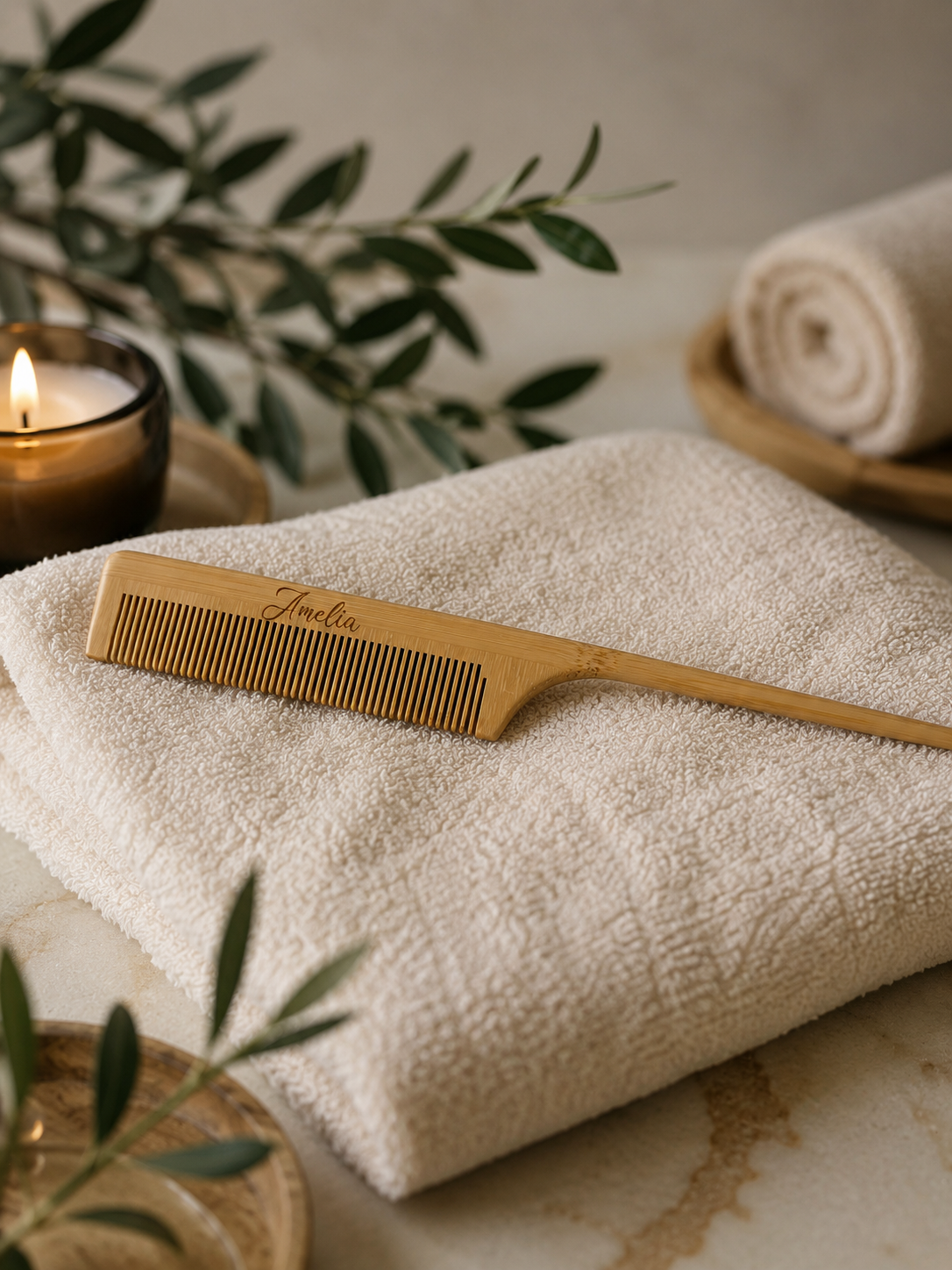 Personalized Bamboo Hair Comb Set custom rat tail comb Mother day gift Birthday daughter gift  spa bathroom 