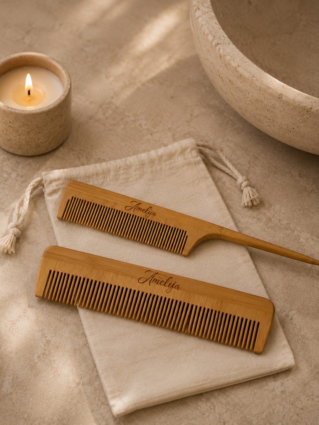 Personalized Bamboo Hair Comb Set custom rat tail comb Mother day gift Birthday daughter gift  Wooden Hair comb girl hair comb for kids hair mini bamboo comb set