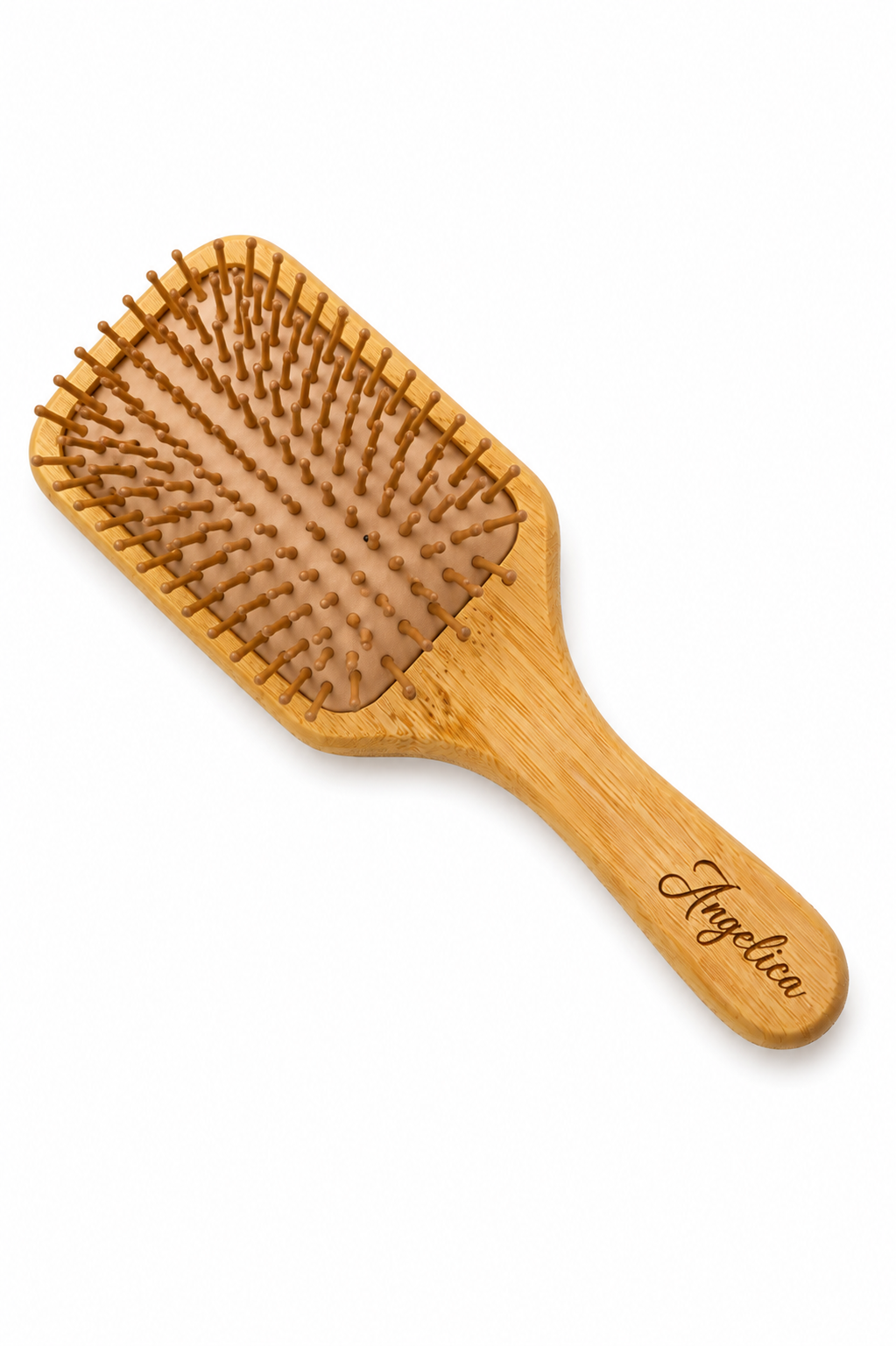 Engraved bamboo hair brush made from natural wood, personalized paddle brush for everyday hair care and gentle scalp massage.