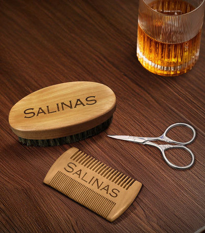 Personalized Beard Brush & Comb Set For Fisherman Gift