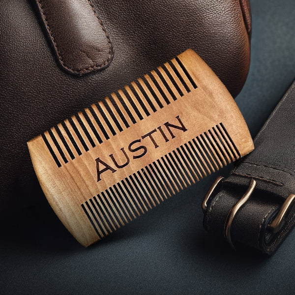 Personalized monogram beard care kit for husband with premium wooden grooming accessories