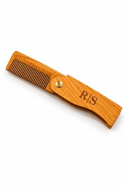 Personalized Folding Sandalwood Comb With Leather Pouch Anniversary Day Gift