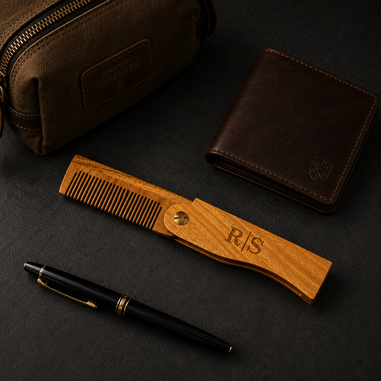 Personalized Folding Sandalwood Comb With Leather Pouch Anniversary Day Gift