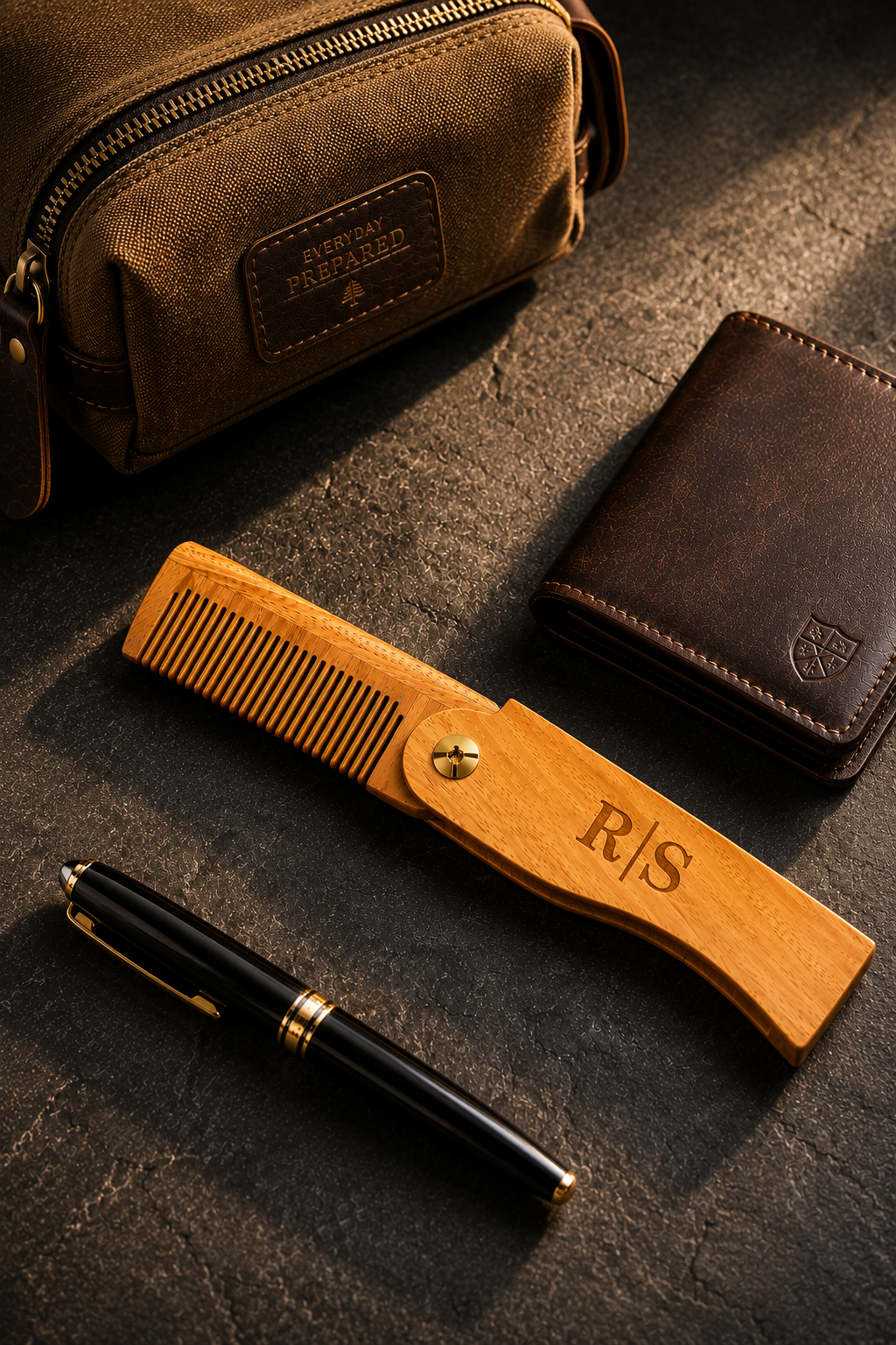 Personalized Folding Sandalwood Comb With Leather Pouch Anniversary Day Gift