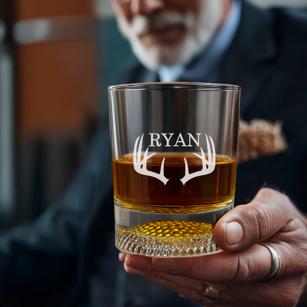 Personalized Golf Ball Whiskey Glass Gift Set Engraved Golf Rocks Glass with Initials Kit Gifts for Golfers Tees Custom Golf Gift Set Box antler monogram