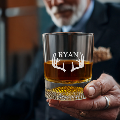 Personalized Golf Ball Whiskey Glass Gift Set Engraved Golf Rocks Glass with Initials Kit Gifts for Golfers Tees Custom Golf Gift Set Box antler monogram