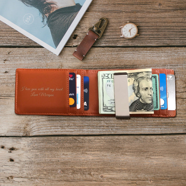 Personalized Men Leather Bifold Wallet with love message inside Anniversary gift for Men for husband Wallet Father’s Day gift boyfriend anniversary Custom Wallet Valentines Day gift Money clip Christmas Gift Gift for him bifold wallet black 