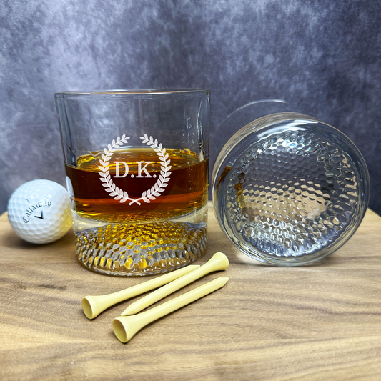 Custom Whiskey Glass gift box Set - Etched golf ball style Whiskey Glass Set, Barware Gift for Him, Whiskey Lover Gift for Dad, Gift for Grandpa golf fan gift golf dad gift set
