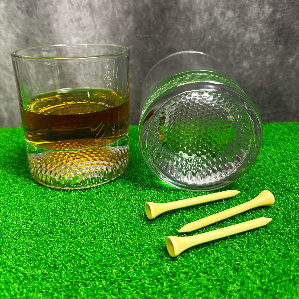 Golf Whiskey Glass with Golf Ball Shaped Bottom Golfer Gift for Men