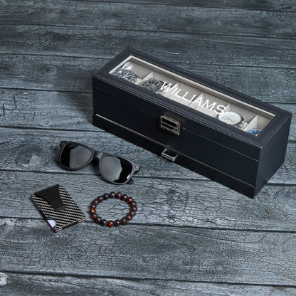 Personalized Leather Watch Box with Jewelry Case 6 Slots