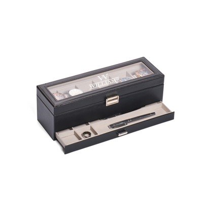 Personalized Leather Watch Box with Jewelry Case 6 Slots