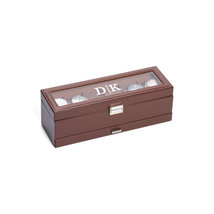 Personalized Leather Watch Box with Jewelry Case 6 Slots