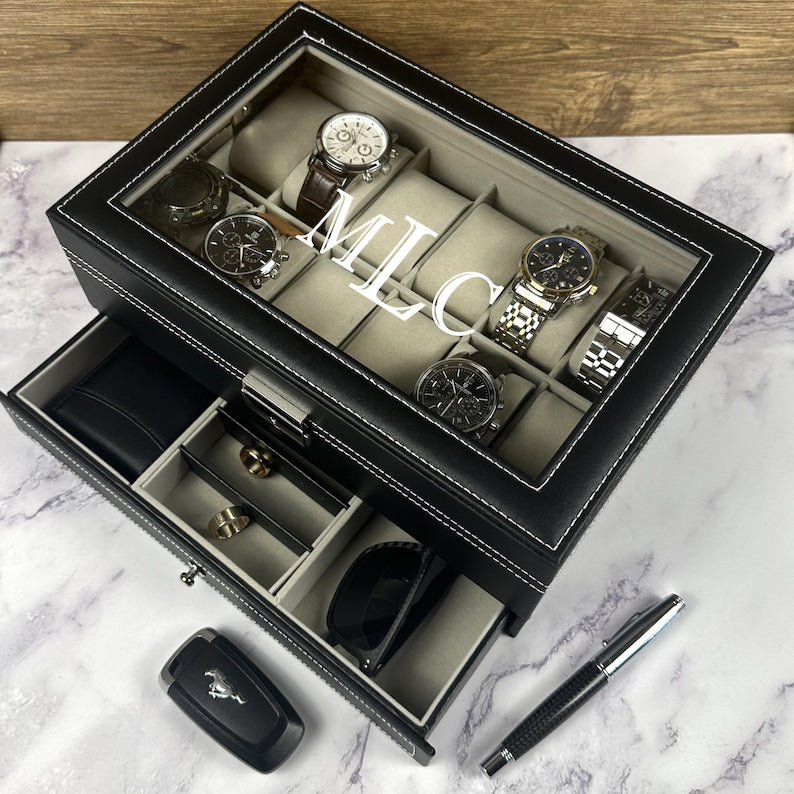 Personalized leather watch box best sale