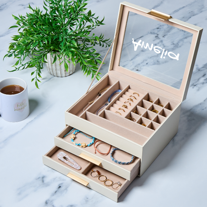 personalized jewelry box for girls with name engraved pink velvet interior
custom jewelry organizer box with name and compartments for rings and necklaces