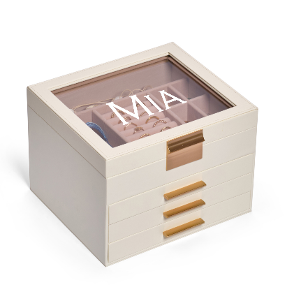 personalized jewelry organizer box with name stylish gift for women
engraved jewelry box with custom name inside compartments display