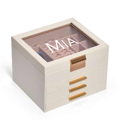 personalized jewelry organizer box with name stylish gift for women
engraved jewelry box with custom name inside compartments display