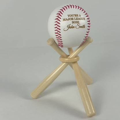 Custom wooden baseball bat display stand with personalized engraving, baseball office decor for boss