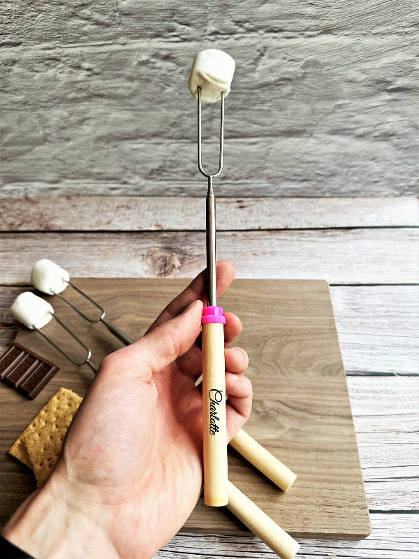 Custom Smores Roasting Stick Marshmallow Sticks Kids Party Wooden Handle Barbecue Forks Telescoping Hot Dog Forks Smore Skewers for Campfire