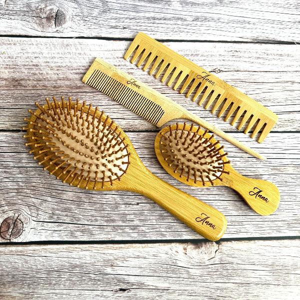 Personalized Bamboo Toddler Hairbrush Set Mother Toddler Hair Brush Birthday Wooden Hair Brush Girl Personalized Kids Mini Hairbrush Child