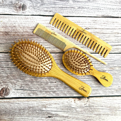 Personalized Bamboo Toddler Hairbrush Set Mother Toddler Hair Brush Birthday Wooden Hair Brush Girl Personalized Kids Mini Hairbrush Child