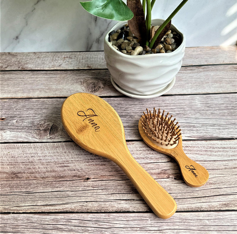 Personalized Bamboo Hairbrush Mother Day Gift Child Custom Baby Girl Gift Hair Brush Wooden Natural Hairbrush Natural Women Brush Set Gift
