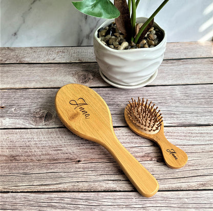 Personalized Bamboo Hairbrush Mother Day Gift Child Custom Baby Girl Gift Hair Brush Wooden Natural Hairbrush Natural Women Brush Set Gift