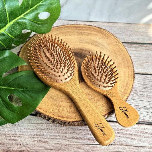 Personalized Bamboo Hairbrush Mother Day Gift Child Custom Baby Girl Gift Hair Brush Wooden Natural Hairbrush Natural Women Brush Set Gift
