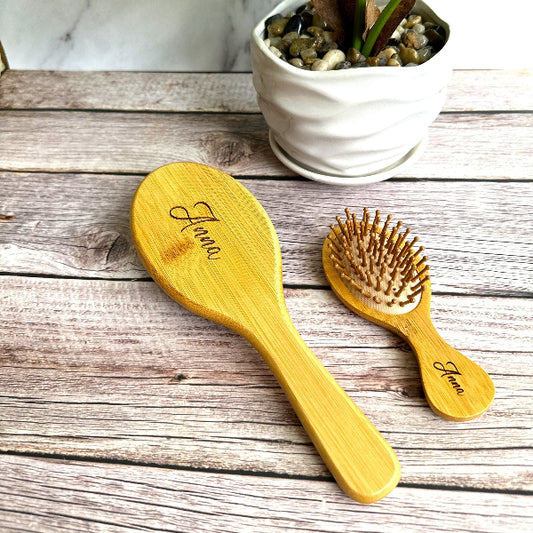 Personalized Bamboo Toddler Hairbrush Set Mother Toddler Hair Brush Birthday Wooden Hair Brush Girl Personalized Kids Mini Hairbrush Child
