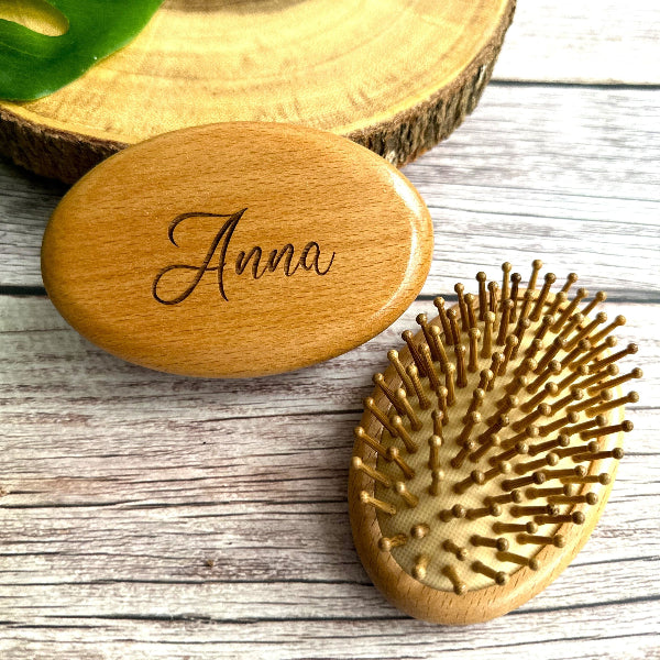 Personalized Wooden Travel Hairbrush Hand Sized Earth Friendly Sustainable Brush Gift for Women Hairbrush Zero Waste Organic Wood Hairbrush