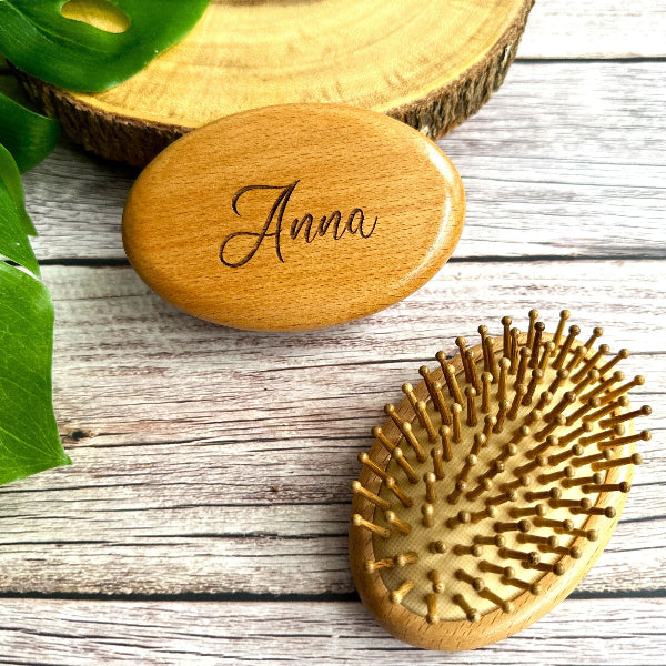 Personalized Wooden Travel Hairbrush Hand Sized Earth Friendly Sustainable Brush Gift for Women Hairbrush Zero Waste Organic Wood Hairbrush