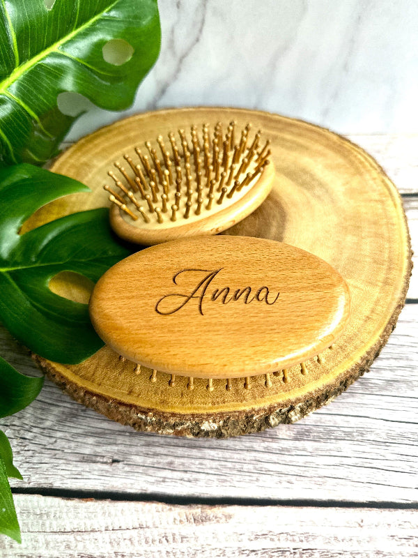 Personalized Wooden Travel Hairbrush Hand Sized Earth Friendly Sustainable Brush Gift for Women Hairbrush Zero Waste Organic Wood Hairbrush