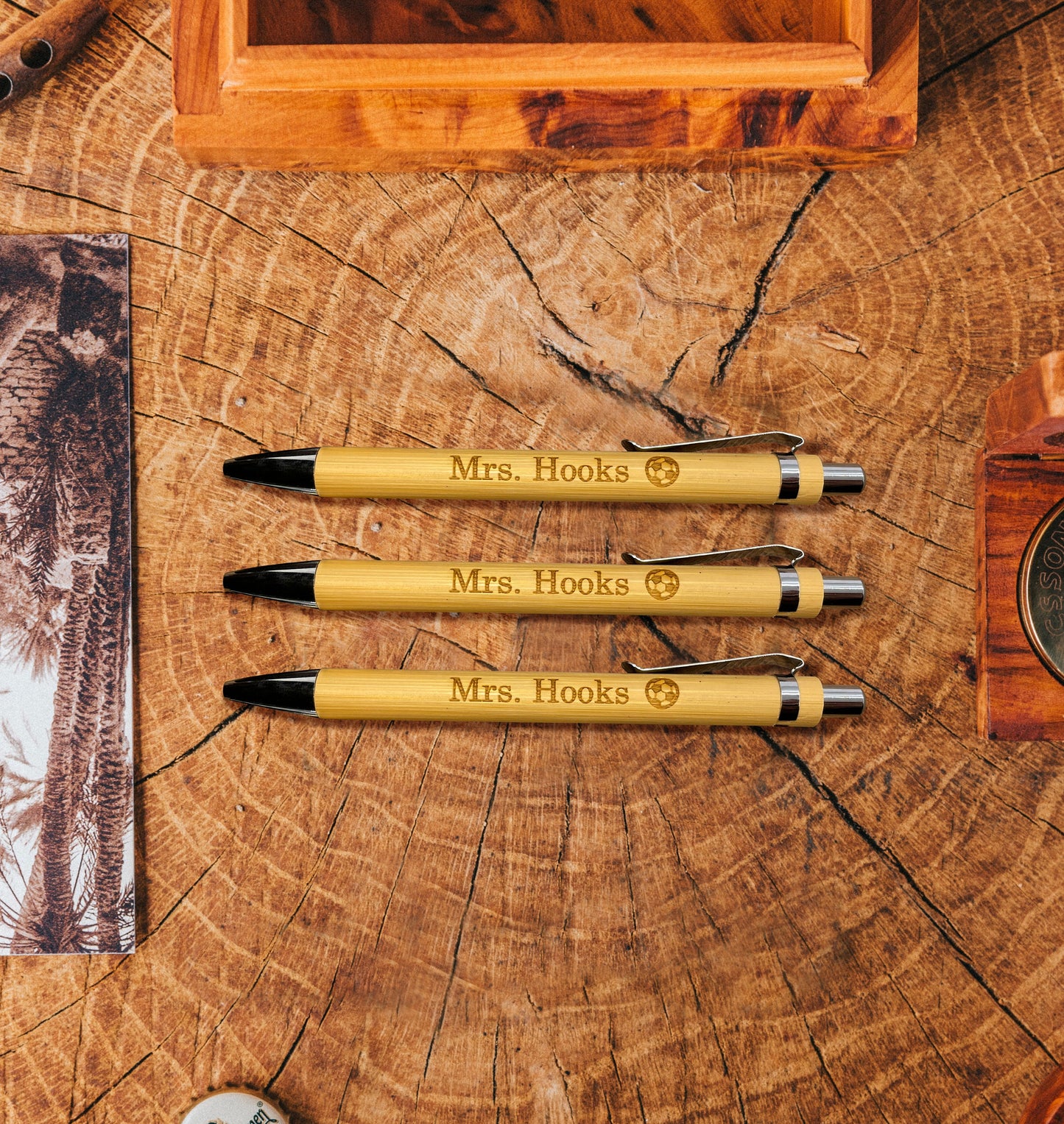 Personalized Teacher Pen Wood Ballpoint Pen Back to school Custom Engraved Bamboo Pen Graduation Gift Custom Pen Teachers Gift Set of 6 12