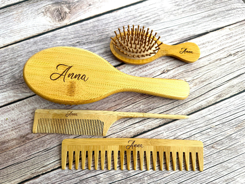 Personalized Bamboo Toddler Hairbrush Set Mother Toddler Hair Brush Birthday Wooden Hair Brush Girl Personalized Kids Mini Hairbrush Child’s
