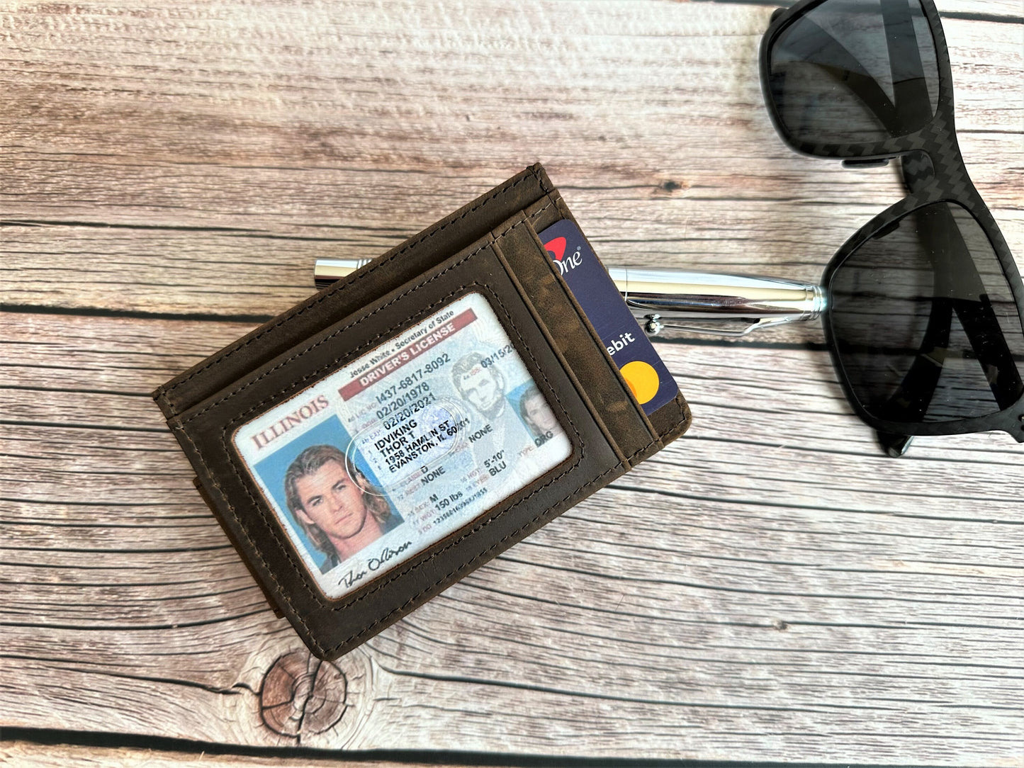 Personalized Slim Leather Wallet Fathers Day Gift