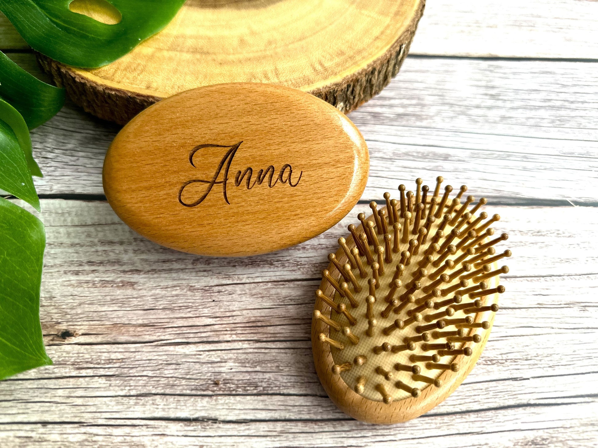 Personalized Wooden Travel Hairbrush Hand Sized Earth Friendly Sustainable Brush Gift for Women Hairbrush Zero Waste Organic Wood Hairbrush