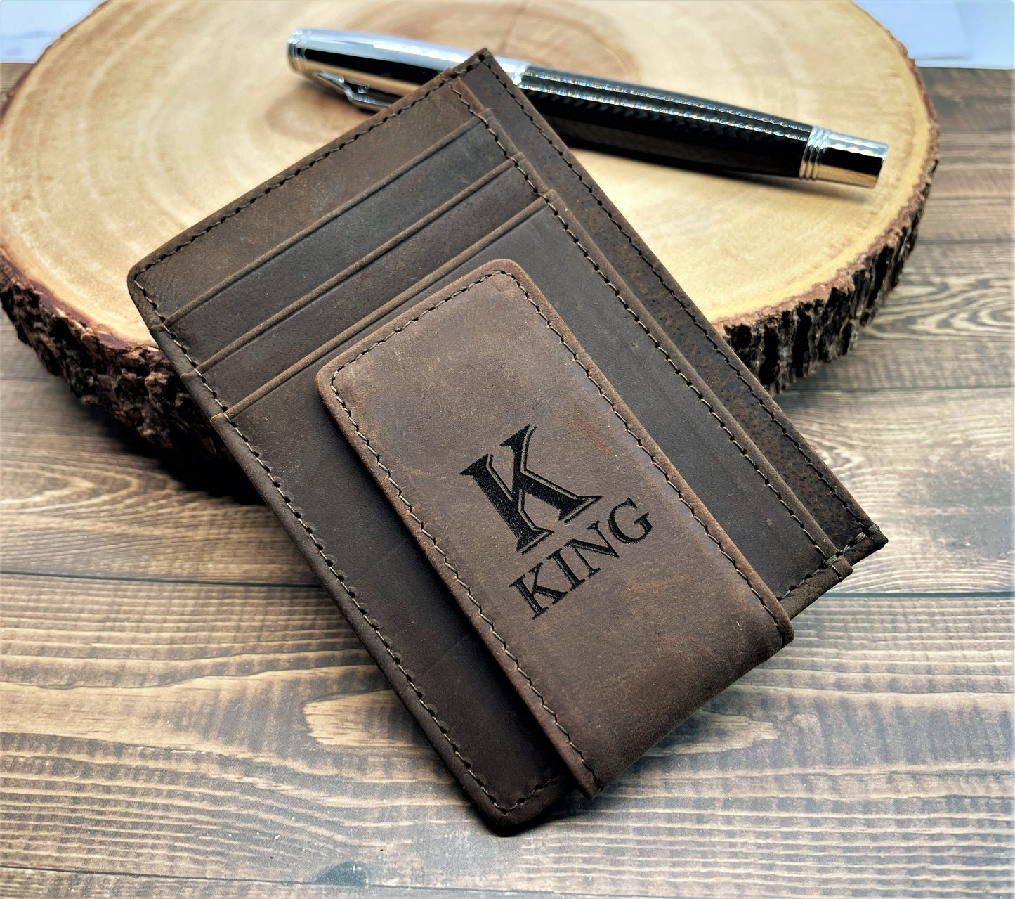 Personalized Slim Leather Wallet Minimalist Leather Card holder Men's Wallet, Gift for Him, Husband Gift, Monogram Wallet