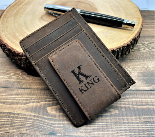 Personalized Slim Leather Wallet Minimalist Leather Card holder Men's Wallet, Gift for Him, Husband Gift, Monogram Wallet