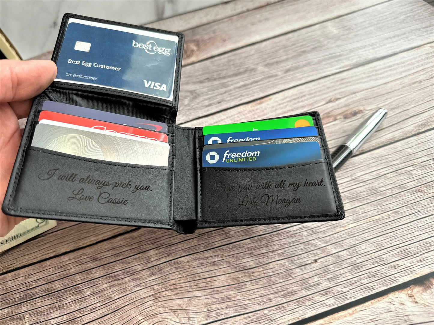 Personalized Black Leather Bifold Wallet