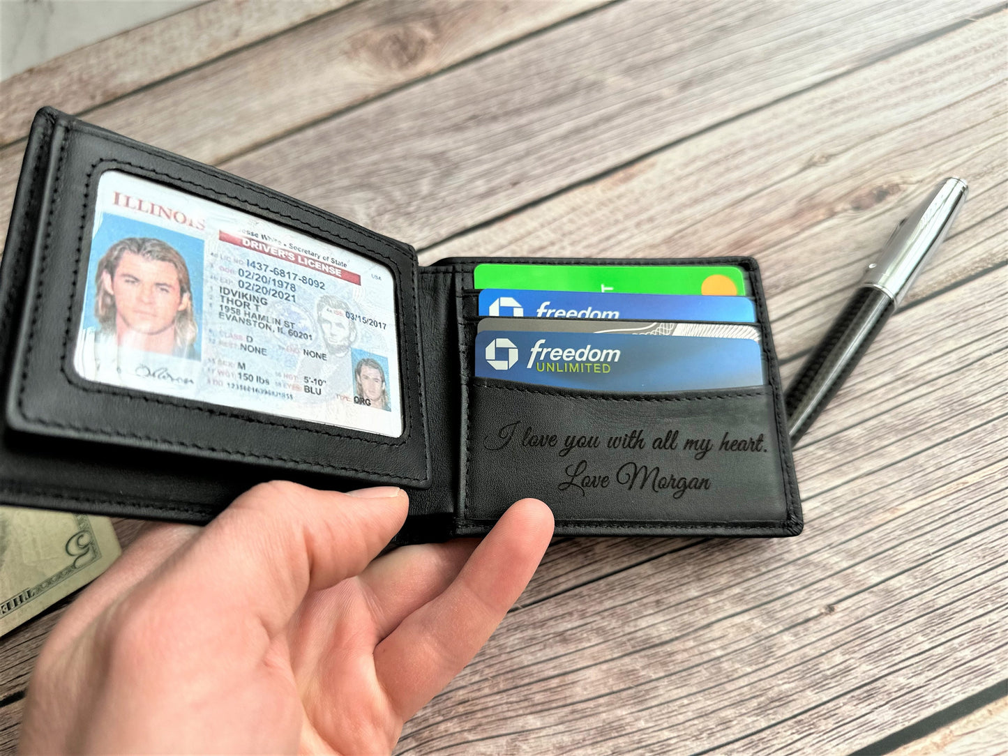 Personalized wallet Men black Leather Bifold Wallet Gift for Him Boyfriend Gift Husband wallet Gift Custom Wallet Father day Gift Monogram