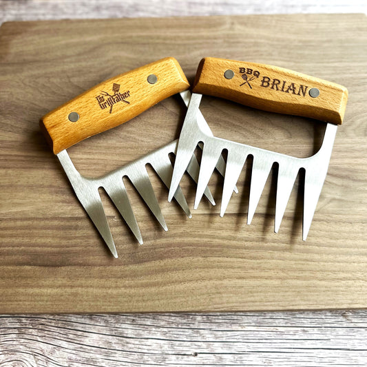 Personalized BBQ Meat Claw Shredders Wooden Barbeque Meat Claws Stainless Steel Tools BBQ Meat Lovers Gift Set of 2 Meat Claws Gift for Him