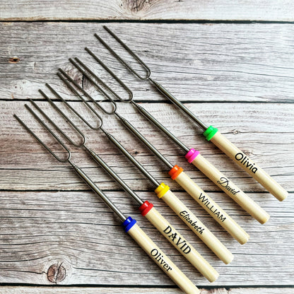 Marshmallow Roasting Sticks Personalized Wooden Handle Telescoping For Camping Tool personalized hot dog Smores Roasting Stick Campfire Gift