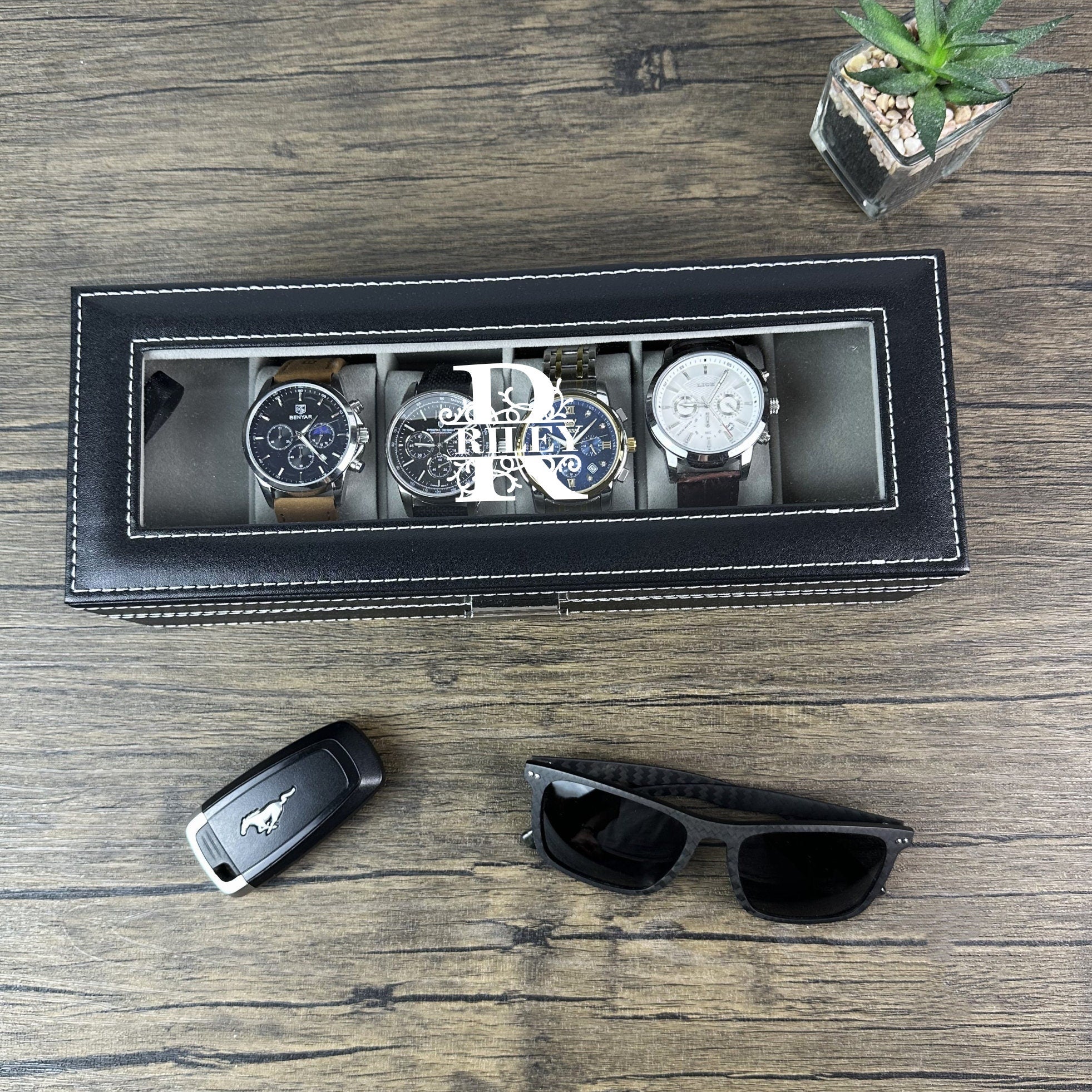 Wreath and Initial Personalized Watch Case, Graduation Gifts,Birthday Gift,Wedding Party selling Gift,Engraved, Customized, Customized Watch Box